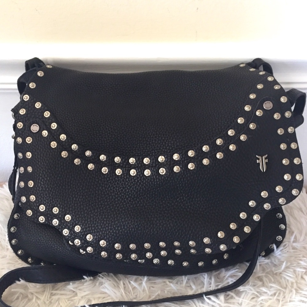 Frye Saddle Suede Leather Studded Crossbody Bag Buttery Leather Western